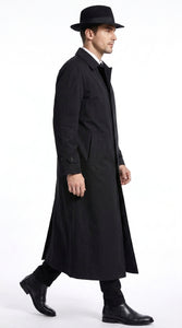 Men’s Neo Matrix Inspired Black Trench Coat – Long Full-Length Gothic Movie Style Overcoat