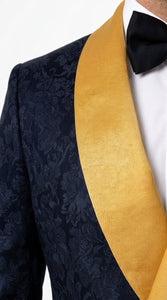 Men’s Black and Gold Hollywood Tuxedo – Double-Breasted Shawl Lapel Prom, Wedding and Formal Suit