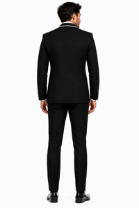 3-Piece Tailored Fit Wool Suit with Bow Tie and Flat Front Pants - Black