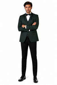 3-Piece Tailored Fit Wool Suit with Bow Tie and Flat Front Pants - Hunter
