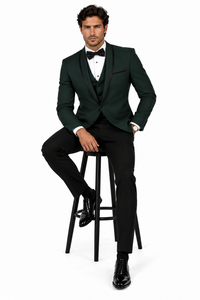 3-Piece Tailored Fit Wool Suit with Bow Tie and Flat Front Pants - Hunter