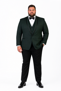 3-Piece Tailored Fit Wool Suit with Bow Tie and Flat Front Pants - Hunter