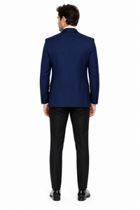 3-Piece Tailored Fit Wool Suit with Bow Tie and Flat Front Pants - Navy