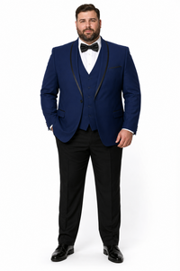 3-Piece Tailored Fit Wool Suit with Bow Tie and Flat Front Pants - Navy