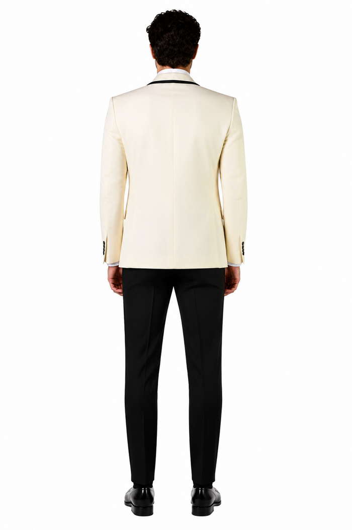 3-Piece Tailored Fit Wool Suit with Bow Tie and Flat Front Pants - Off-White