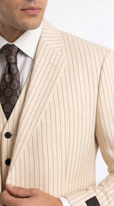 Men’s Ivory Cream Pinstripe Scarface Suit – Vintage Gangster Modern Fit 3-Piece Wedding Suit