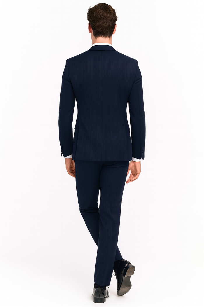 Men’s Navy Blue Tuxedo with Satin Peak Lapel With Matching Color Lapel Sateen – Formal 2 Piece Suits