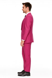 Mens Hot Pink Tuxedo Dinner Jacket + Pants with Shawl Lapel – Slim Fit 2-Piece Suit for Weddings, Proms Suit in Fuchsia Colors