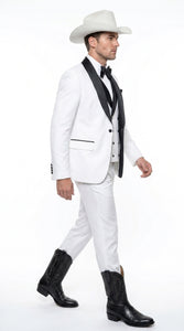 Men’s White and Black Western Wedding Tuxedo – Cowboy Style 3-Piece Traje para Boda with Double-Breasted Vest