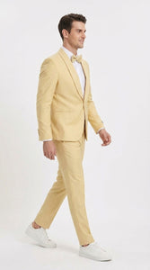 Men’s Light Yellow Shawl Lapel Tuxedo – Modern Wedding, Prom & Groom Formal Suit + Matching bowtie