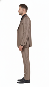 Men’s Sateen Shiny Metallic Mocca Taupe Gold Bronze 3-Piece Suit Set – Shiny Finish slim Fit Formal and Party Suit