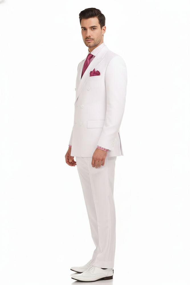 Men’s White Double-Breasted 3-Piece Suit Set – Premium Tailored Fit Formal Wedding and Evening Suit