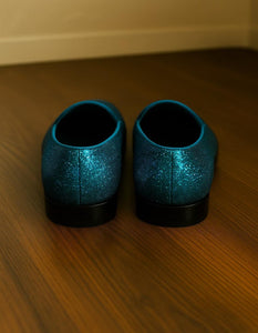 Men's Turquoise Blue Sequin Glitter Loafers – Sparkling Slip-On Party Dress Shoes for Prom, Weddings, and Nightlife