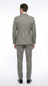 Vitali Brand Men’s Grey Textured Patterned 3 Piece Suit – Modern Fit Checkered Sharkskin with Blazer, Vest & Trousers, Business Wedding