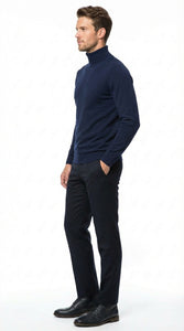 Men’s Navy Blue Turtleneck Sweater Pullover | Cotton Blend Long Sleeve Knit Top for Casual & Smart Wear