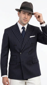 Men’s Black Pinstripe Blazer 1920s Gangster Mob Boss Style Jacket – Classic Double Breasted Vintage Suit Blazer, Formal Party Costume Wear