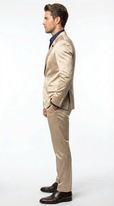 Mens Shiny Champagne Gold Two Piece Suit – Luxury Formal Satin Finish Suit for Wedding, Party and Evening Wear