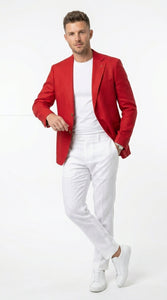 Men’s Red Linen Blazer, Lightweight Business Casual Wedding Sport Coat Jacket