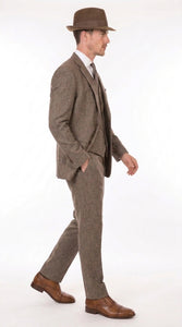 Men’s Brown Herringbone 3 Piece Suit – Vintage 1950s Inspired Tweed Vested Classic Suit