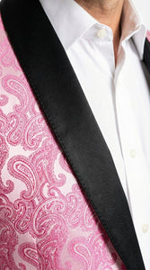 Mens Hot Pink Paisley Western Blazer Jacket – Stylish Pattern Formal Blazer with Black Shawl Lapel for Party, Wedding Cowboy Sportcoat