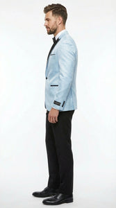 Men’s Baby Blue Tuxedo Blazer with Black Lapel – Formal Dinner Jacket for Wedding, Prom and Evening Events  in Sky Light Blue Color