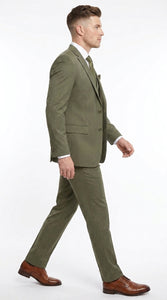 Men’s Olive Green Tone-on-Tone Shadow Pinstripe  3 Piece Suit – Modern Formal Suit with Vest Shadow Stripe