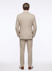 Men’s Light Tan Tweed Great Gatsby 3 Piece Suit – Vintage Vested Wedding Suit, 1920s Classic Formal Outfit Herringbone