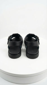 Mens Black Leather Sandals – Buckle Strap Casual Summer Shoes Breathable Open Toe Comfort Footwear