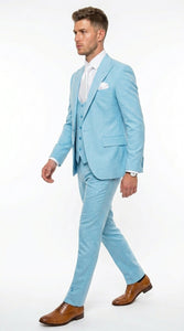 Men’s Turquoise Light blue Suit, Vested Formal Dress Suit for Weddings, Prom, Summer Parties, and Special Occasions in Aqua Blue Color By Rossiman