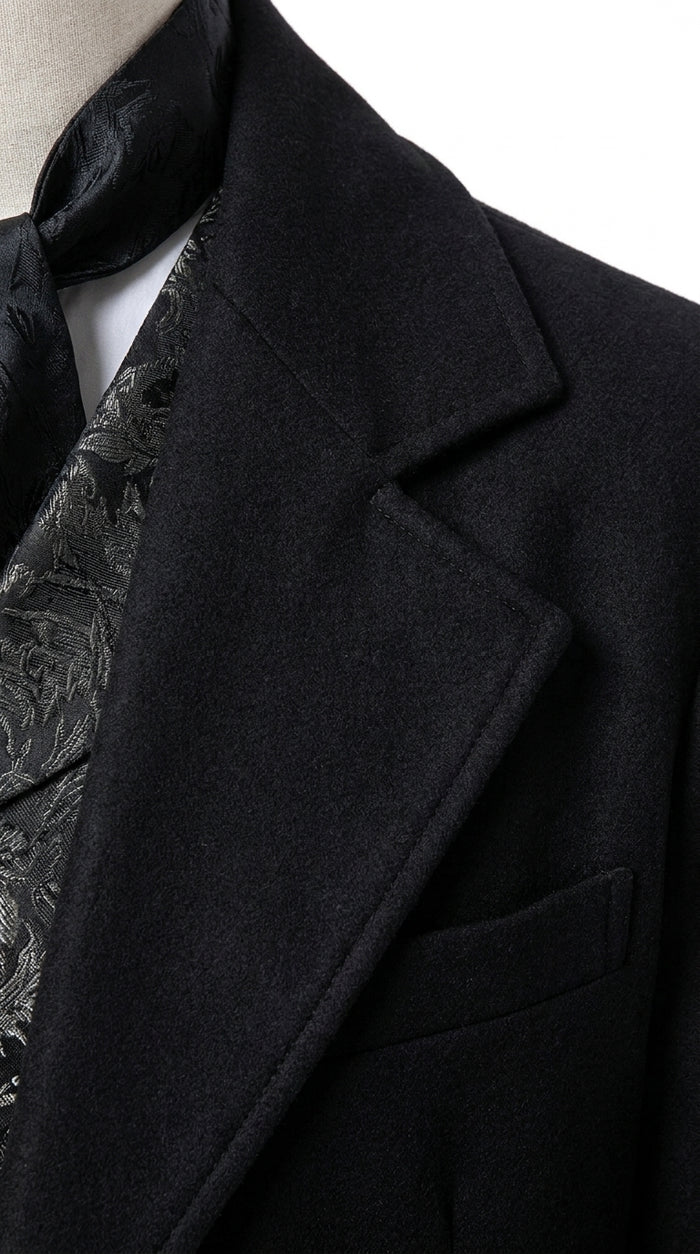 Men’s Matrix Neo Inspired Black Wool Duster Coat – Long Gothic Victorian Full Length Overcoat