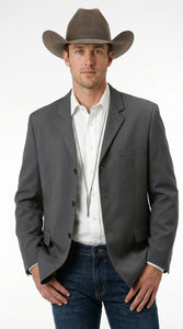 Mens Charcoal Grey Three Buttons Western Blazer – Classic Fit Cowboy Style Three Button Formal Dress Jacket