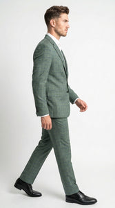 Men’s Tartan olive Green with blue checker Windowpane 2-Piece Suit – Modern Fit Plaid, Business and Formal Suit english styl