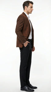 Men’s Zacchi Brown Textured Blazer – Classic Single Button Sport Coat with Notch Lapel Formal Jacket