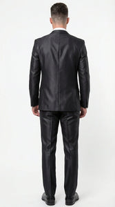 Men’s Black Three Piece Suit – Modern Fit 3PC Formal Suit with Vest for Wedding, Prom and Business Events Sharkskin Shiny Fabric