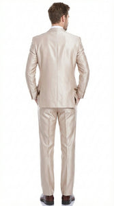 Men’s Champagne Tan Sharkskin 2 Button Suit – Shiny Formal Suit with Optional Vest for Wedding, Prom, Business Beige Color