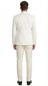 Men’s Ivory Paisley Tuxedo Suit 3 Piece – One Button Vested Satin Formal Suit for Wedding in Off white Cream Color