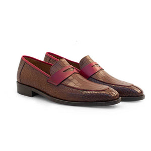 Mezlan Croco Embossed Penny Loafer Burgundy / Dark Cognac (21081)