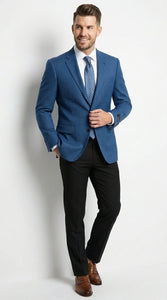 Men’s Blue Houndstooth Blazer Jacket, Check Pattern Formal Sport Coat for Weddings, Prom, Parties, and Special Occasions