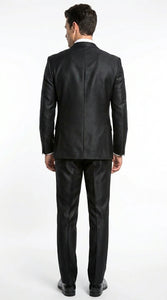 Men’s Black Shiny 3 Piece Tuxedo Groom Suit, Formal Vest Suit for Weddings, Prom, Black Tie Events, Black Lapel