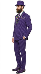 Men’s Purple Pinstripe Mardi Gras Suit | Classic Double Breasted Formal Carnival Suit