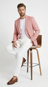 Men’s Red and white Houndstooth Summer Blazer, Lightweight Check Sport Coat for Weddings, Prom, Parties