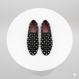 Men’s Black Studded Loafers with Silver Spikes – Luxury Slip-On Dress Shoes for Parties and Formal Events