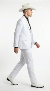 Men’s White Western Cowboy 3 Piece Tuxedo Suit, Formal Wedding Prom Groom Suit Set