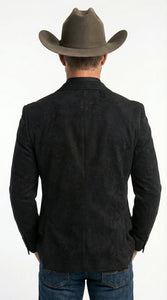 Men’s Black Suede Cowboy Blazer with Elbow Patch Sleeves – Black Western Style Suede Sport Coat for Casual and Smart Casual Wear