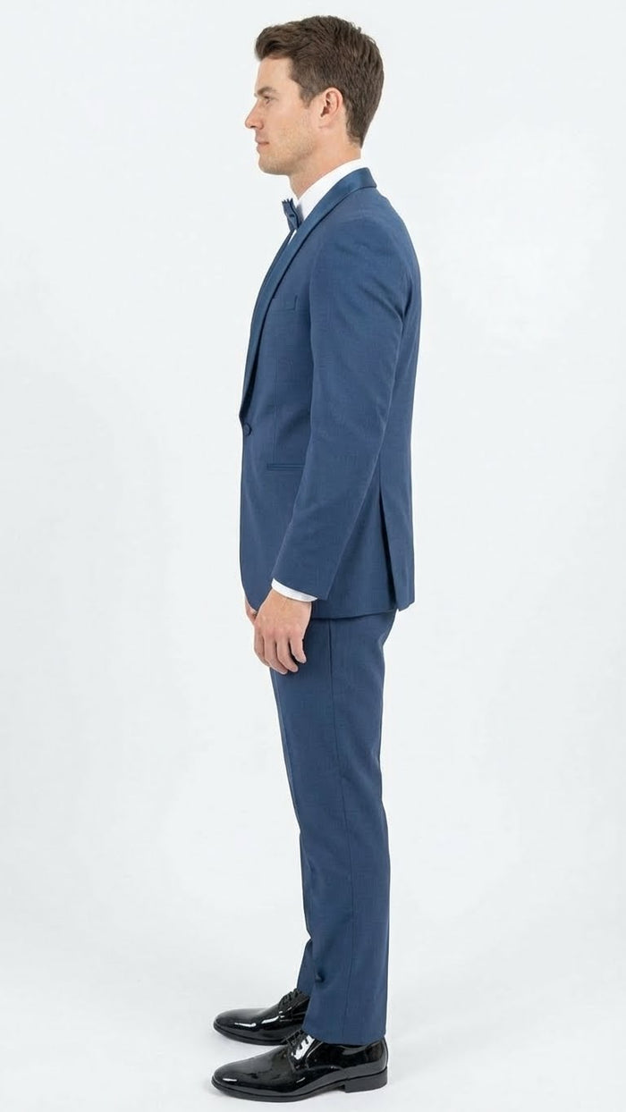 Men’s Indigo Sapphire Royal Blue Tuxedo Suit Set, Classic Formal Wedding Prom Dinner Jacket Tux Light Blue Cobalt Color