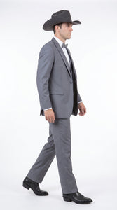 Men's Medium Grey Western 3-Piece Tuxedo Suit with Vest – Cowboy Style Formal Country Outfit