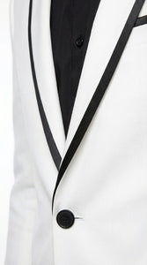 Men’s White Disco Blazer 70s Era Costume Jacket – Black Trim Retro Party Blazer, Vintage Dance Outfit, Stylish Evening Themed Wear