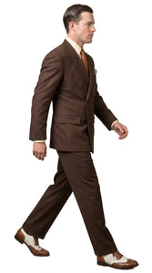 Men’s Brown Vintage Double Breasted Suit, Classic 1940s Style Formal Wedding Business Suit Set