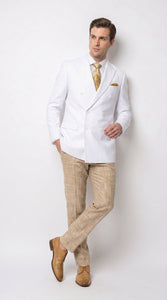 Men’s White Double Breasted Blazer, Formal Dress Jacket for Weddings, Prom, Parties, Dinner Events, and Special Occasions