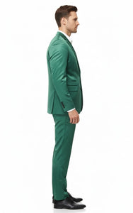 Mens Shiny emerald Green Sateen 2-Piece Slim Fit Suit – Formal Blazer and Pants Set Prom Wedding